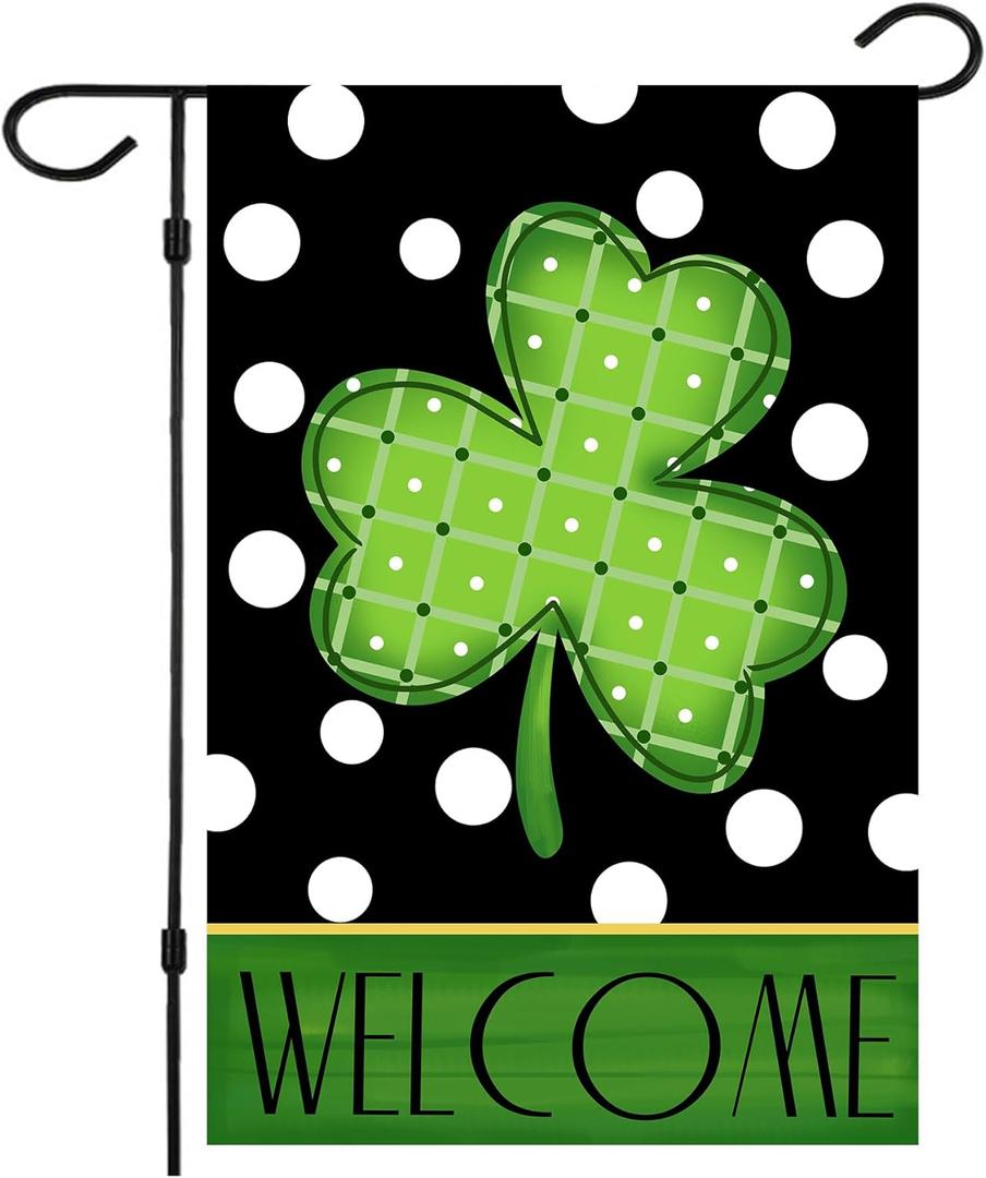 4 x St Patrick's Day Garden Flag,Shamrock St Patricks Flag 12.5 x 18 Inch Clover for Garden and Home Decorations