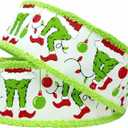 RG Ribbon 2.5" Christmas Elf Legs Wired Ribbon with Furry Drift Edges for Bows, Wreaths, Crafts and Decorations (White, Red, Lime Green - 10 Yards)