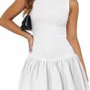 Ekaliy Bubble Dress for Women Sexy Sleeveless Mock Neck Knit Open Back Mini Dress Bodycon Y2k Party Club Short Dress (White, M)