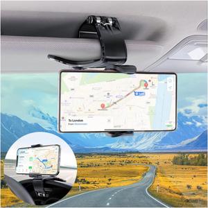 Car Phone Holder Mount, Clip On Dashboard Rearview Mirror, 360 Degree Rotation Cell Phone Stand, Ultra Stable and Non-Slip, Compatible with iPhone, Samsung, All Smartphones