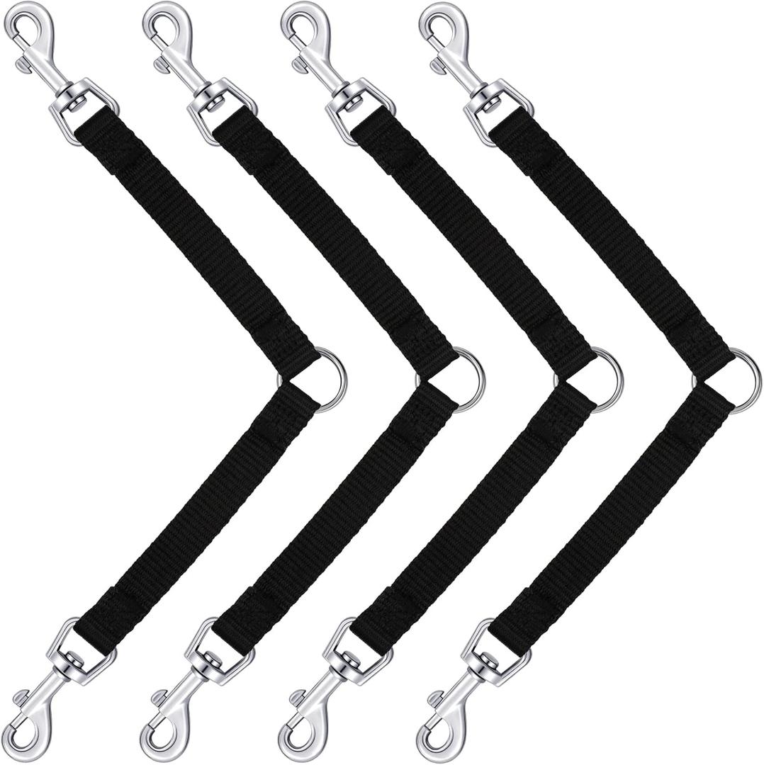 Reginary 4 Pieces No Tangle Dog Leash Couplers Black Double Clip Leash for Two Clasp Dog 0.6 Inch Wide Heavy Duty Nylon for Large Pet Walking Supplies, 4 Inch