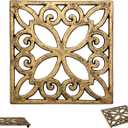 Comfify Decorative Cast Iron Trivet for Kitchen Or Dining Table | Square with Vintage Pattern - 6.5 x 6.5 | with Rubber Pegs/Feet - Recycled Metal | Vintage, Rustic Design | Gold with Black