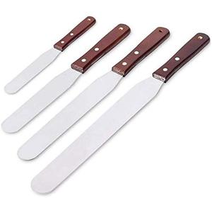 Acronde 4PCS Straight Cake Icing Spatula Set 4” 6” 8” 10” Professional Stainless Steel Cake Decorating Frosting Spatulas with Wooden Handle (Straight)