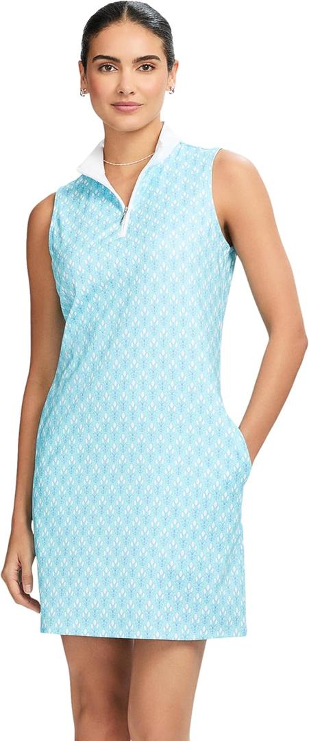 Izod Women's Quarter Zip Sleeveless Athletic Dress (Medium, Blue Radiance)