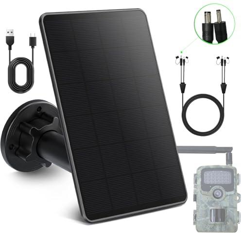 Trail Camera Solar Panel, Mini Solar Battery Charger DC 12V/1A 6V/1.5A & USB-C Build-in 5000mAh Rechargeable Lithium Battery, IP66 Waterproof Hunting Accessory, 10ft Cable, 6.7" Lx4.6 Wx1.25 H