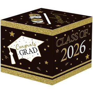 SerpizePaty Graduation Card Box,  Grad Gift Box | DIY Grad Party Card Surprise Box with Cap Design for School College Class of 2026 Party Favors, Black Gold Pack Of 5