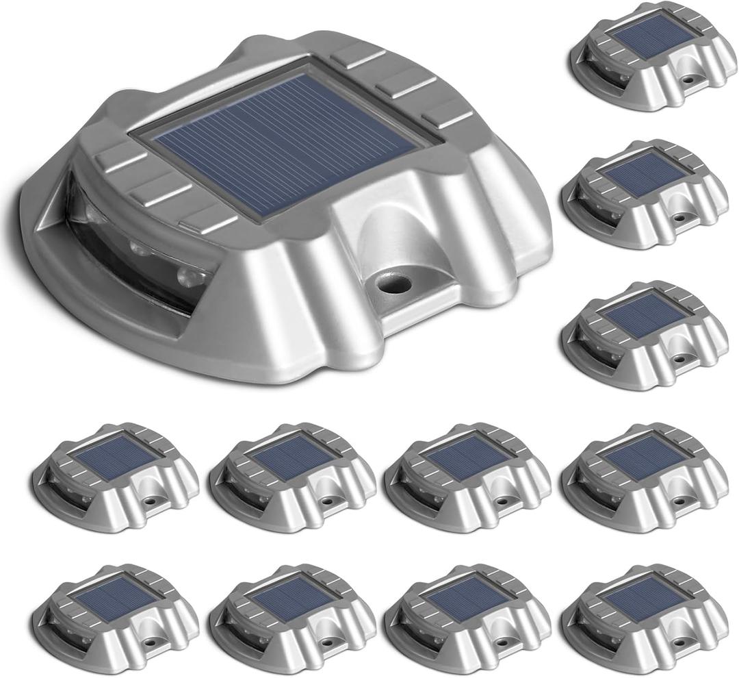 Driveway Lights Solar Powered LED 12 Pack, Outdoor Solar Driveway Lights Aluminum Dock Marine, IP65 Waterproof, Sidewalk Stair, Garden, Pathway, Yard (White)