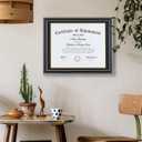 DOAI ART Diploma Frame 14 x 17 with Mat Black Solid Wood Display Document/Certificate 16x20 without Mat and Picture 17x14 with Black Over Gold Mat | Wall Hangers,HD Glass,Mahogany