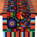 Mexican Table Runner 72 x 13 Inch Fiesta Serape Floral Bird Table Decor for Cinco de Mayo, Southwestern Boho Dining Table Cloth for Kitchen Parties and Mexican Themed Events