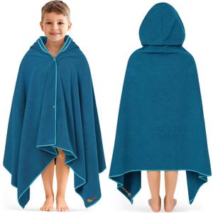 SUN CUBE Kids Hooded Towel, Absorbent Quick Dry Beach Bath Towel, Swim Surf Poncho Wrap Shower, Pool, Bath, Boys, Girls, Large 30x60 inch, Age 3-9 Years, Sea Blue