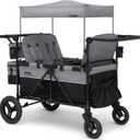 Jeep Wrangler Deluxe 4 Seater Stroller Wagon by Delta Children - Premium Quad Stroller Wagon for 4 Kids with Convertible Seats, Adjustable Push/Pull Handles, Removable Canopy & Flat Fold, Grey