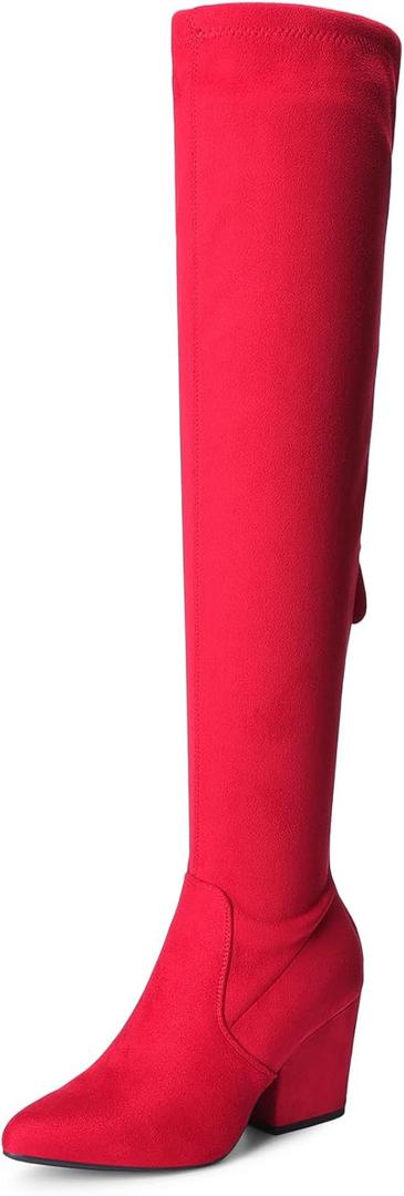 DREAM PAIRS Women's Pointed Toe Thigh High Over the Knee Boots Tall Chunky Blocked Heel Fall Long Fashion Sexy Boots (Red), Size 9.5 