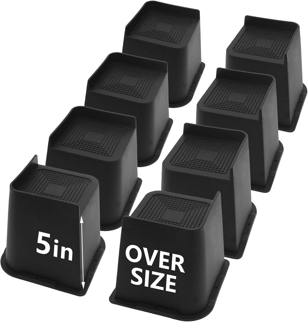 8 Pack Bed Risers 5 inch Heavy Duty, Oversized Furniture Risers, Black Bed Lifts Risers for Table, Sofa, Chair, Couch, Desk, Bed Frame Risers Supports Up to 6,500 Lbs