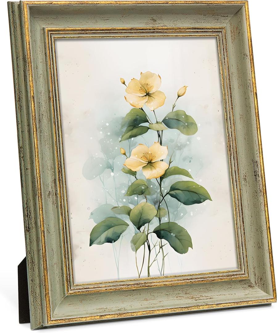 Afuly 8x10 Picture Frame Vintage Photo Frames 8 by 10 Picture Frames Retro Distressed Family Frames Wall Desktop Display, Unique Anniversaries Birthday Gifts for Mom Grandma Women (Green Gold)