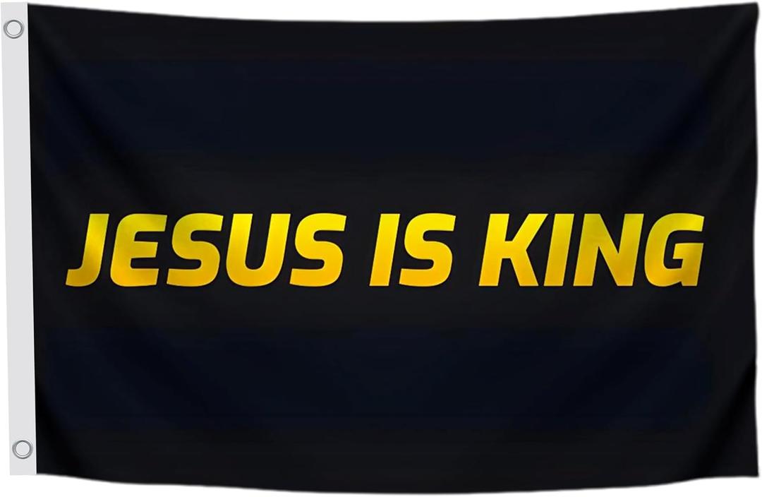 3x5 Ft Jesus is King Polyester Single Sided Flag with 2 Brass Grommets - Jesus Bedrooms Wall Decoration - Religious Cool Flags Banner for Room Guys College Dorm - Christian Flags for Indoor or Outdor