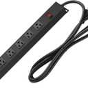 Metal Wall Mount Power Strip, Mountable Power Outlet with 6 AC Outlets, Aluminum Alloy Mount Power Socket with Switch, 6 FT SJT 3/C 14AWG Power Cord, 15A 125V 1875W (6AC) Black