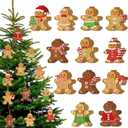 Ferraycle 36 Pcs Gingerbread Christmas Ornaments Christmas Tree Decorations 3 Inch Decorations Wooden Hanging Ornaments for Xmas Tree Home Kitchen Holiday Party Decor(Classic Style,Red)