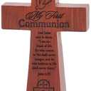 Dicksons My First Communion Woodgrain 5 x 3 Resin Stone Table Top Cross