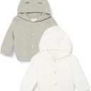 Amazon Essentials Unisex Babies' Hooded Sweater, Pack of 2 (18 Months, Grey Heather/Ivory)