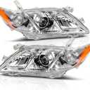 AUTOSAVER88 Projector Headlight Assembly Compatible with 2007-2009 Toyota Camry (Exclude Hybrid) Replacement Halogen Headlamps Left and Right Chrome Housing Amber Reflector Clear Lens (W/O Bulbs)