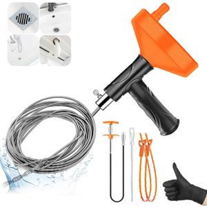 33 Feet Drain Snake Auger, Plumbing Snake Drain Hair Clog Removal Tool, Sink Unclogger Drain, Heavy Duty Toilet Snake Auger, Cleaner Tool for Bathroom Kitchen Tub Shower Drain Clog Remover with Gloves