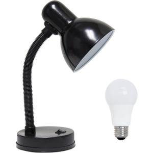 Simple Designs LD1003-BLK-LB 14.25" Basic Metal Desk Lamp with Flexible Hose Neck for Office, Living Room, Bedroom, College Dorm, Bookshelf, Black, with Feit LED Bulb Included (Pack of 1)