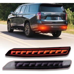 Red Lens Rear Fog Bumper Reflector Brake Tail Sequential Flash Signal LED Lights Lamp Compatible with Chevrolet Chevy Suburban Tahoe GMC Yukon/Denali 2021-2024 Accessories (SMOKED)