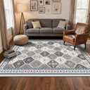 Area Rugs 5x7, Washable Rugs for Living Room, Soft Non-Slip Boho Moroccan Rug, Low-Pile Gray Rug for Bedroom, Dining Room, Playroom -Gray/Gold
