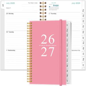 2026-2027 Pocket Planner/Calendar - 2026-2027 Planner from July 2026 - June 2027, Planner 2026 with 12 Tabs, Twin-Wire Binding, Inner Pocket, 3.75" x 6.75", Pink