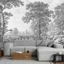 Vintage Forest Mural Wallpaper Gray Tree Woodland Wallpaper Large Art Wall Mural for Bedroom Living Room(Not Self-Adhesive) (106" x 75")