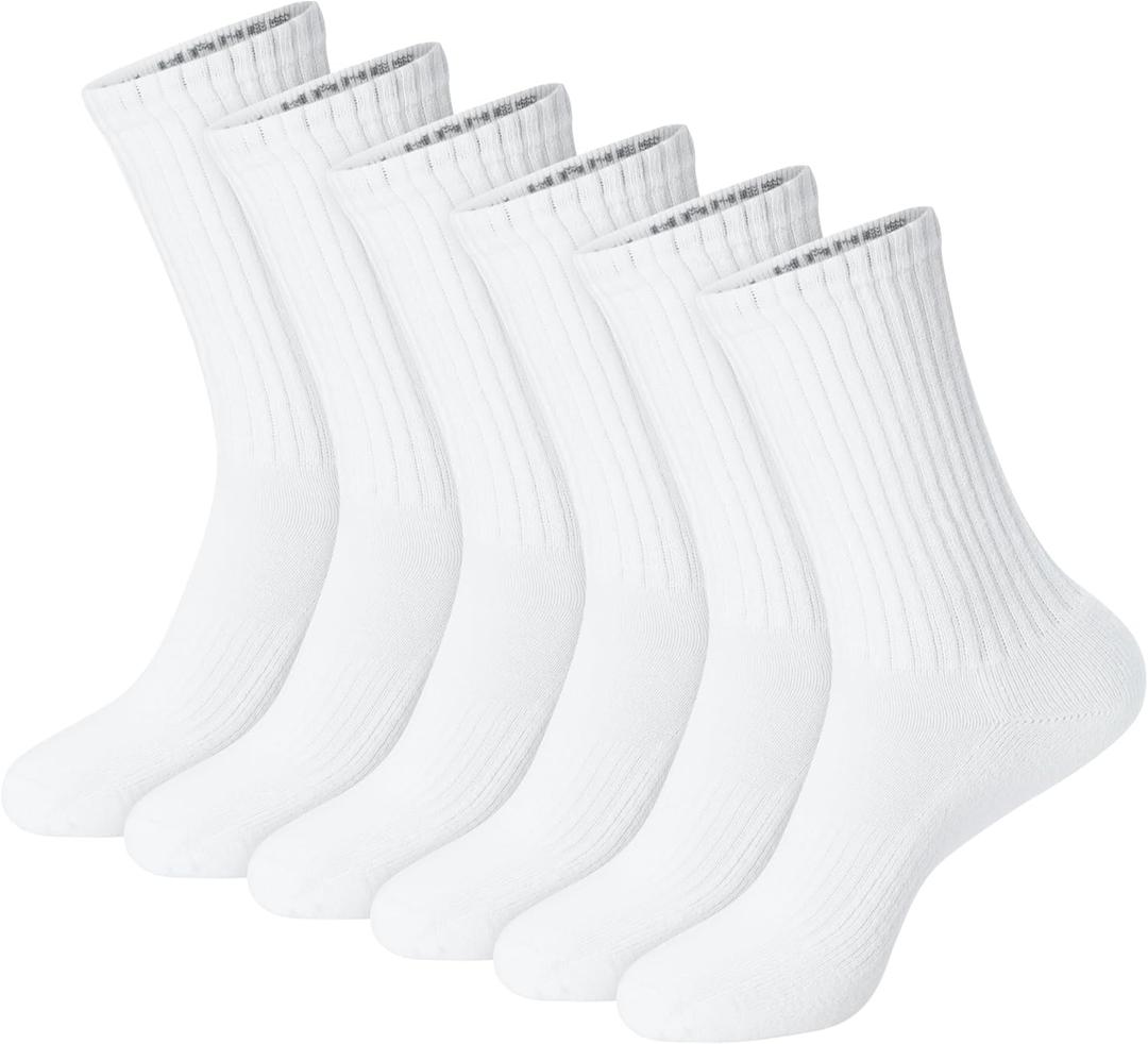 Hanes Unisex Plain White Socks Pack or Plain Black Socks Pack, Men's, Women's & Teen Sizes, Crew and Ankle 6-Packs (Large)