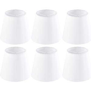 Set of 6 Pure White Chandelier Lamp Shades,4" Top x 6" Bottom x 5" Height (Clip on Bulb) Small Lamp Shades, Faux Silk Fabric Lamp Shade for Desk Lamp Wall Lamp Replacement Lampshade by GO&SO