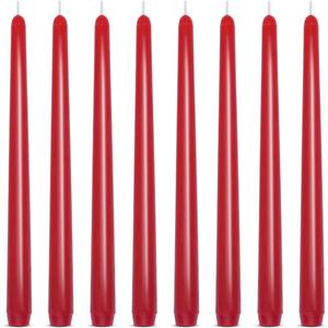 Set of 8 10 Inch Red Taper Candles, Dripless Unscented Decorative Burgundy Colored Skinny 0.76 Inch Base Candlesticks for Home Party Dinner Table Decoration