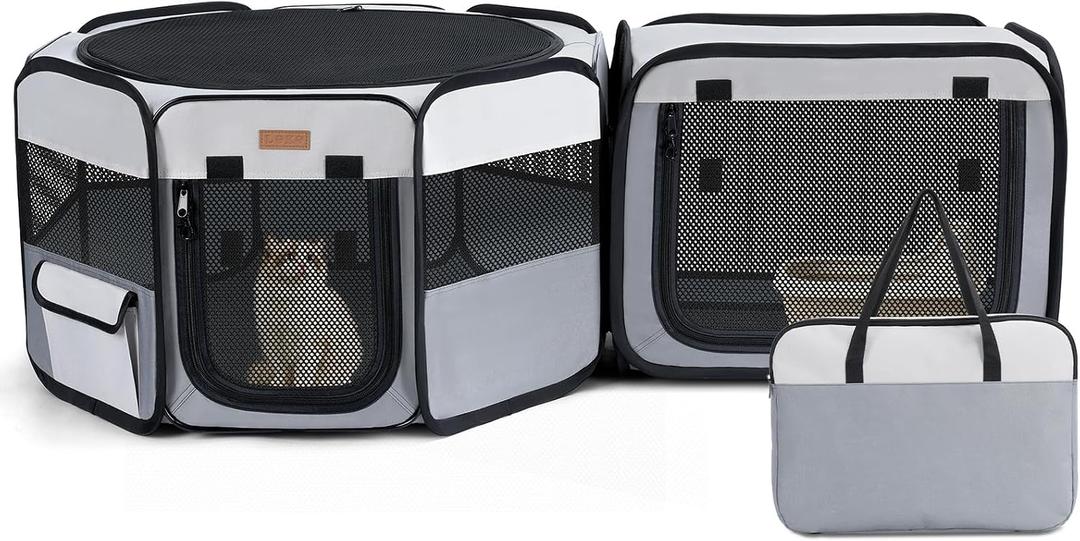 Lekereise Portable Cat Playpen, 61" 19" Cat Playpen, 2-in-1 Dog Playpen Indoor Outdoor for Cats, Puppies and Small Pets, Independently Usable, with a Carry Bag