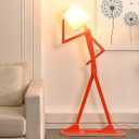 Cool Creative Floor Lamps Wood Tall Decorative Corner Reading Standing Swing Arm Light for Living Room Bedroom Office Farmhouse Kids Gift Idea- with LED Bulb (Oran Orange)
