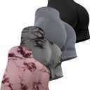 CHRLEISURE Women's 4 Packs Workout Gym Shorts, High Waisted Butt Lifting Scrunch Butt Seamless Booty Shorts (Large, 4 Packs (Black, Dark Gray, Tie Dye Black ,Tie Dye Burgundy ))