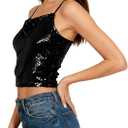 Sequin Cami Top Square Neck Sparkly Tank Top Sleeveless Party Camisole Shirts (XS)