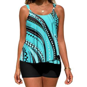 Arolina Womens Two Piece Swimsuit Ruffle High Waisted Tankinis Flowy Bathing Suit Modest Swimwear with Pockets (S-26W)