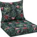 Favoyard Outdoor Seat Cushion 24 x 24 x 4 in Waterproof Pattern Fade Resistant Cover Removable Patio Furniture Cushions Deep Seat & Back Cushion Set with Adjustable Straps for Patio Chair Sofa Couch (Black Floral)