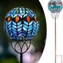 Afirst Solar Outdoor Garden Lights Decorative - Mosaic Solar Stakes Gazing Ball Waterproof Outdoor Lights Stakes for Pathway Yard Lawn Decoration(Green) 