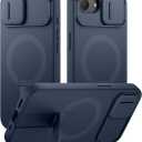 SURITCH for iPhone 17e/16e Case with Magnetic Camera Slide Cover and Adjustable Kickstand, Compatible with MagSafe, Shockproof Bumper Case Slim Protective Cover 6.1 Inch,Blue