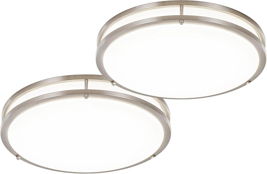DLLT 2Pack Flush Mount LED Ceiling Light: 16 Inch 5CCT (3000K-6000K) & Dimmable Ceiling Light Fixtures for Bedroom Hallway - 36W Modern Brushed Nickel Super Bright Kitchen Lighting Fixtures Ceiling
