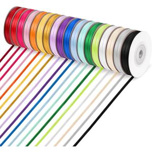 ABSOFINE 18 Colors Double Faced Satin Ribbon Polyester,1/8 inch Solid Fabric Ribbon Roll for Gift Wrapping, DIY Crafts, Wedding Birthday Party Decorations