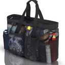 Extra Large Beach Bag Mesh Tote with Zipper and Pockets Ideal for Your Family Cruise/Beach Vacation Essentials (Black)
