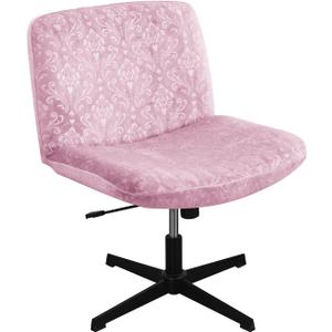 Criss Cross Chair Cover Pink Armless Chair Slipcover Office Desk Chair Covers Velvet Embossing Mid Back Wide Seat Accent Chair Covers for Computer Chairs and Vanity Chairs(Velvet-Pink)