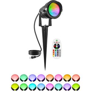 Christmas RGBW Outdoor Spotlights for Yard, 10W Color Changing Landscape Lights with Remote Control 120V LED Landscape Lighting Waterproof Spotlight with Plug Tree Garden Path Decoration(1Pack)