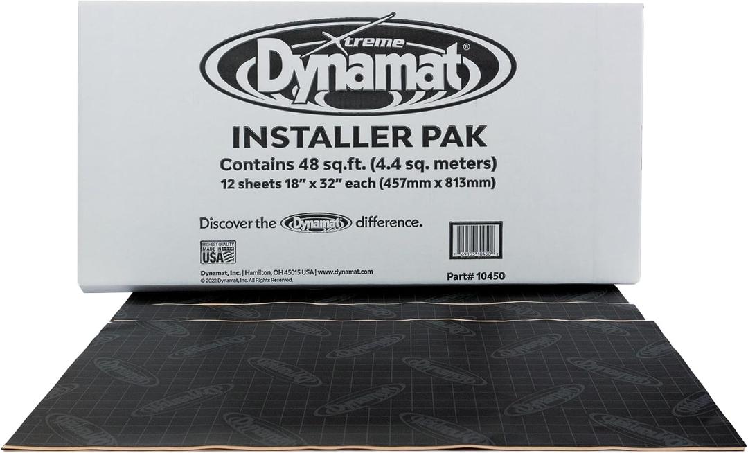 Dynamat Xtreme Sound Deadening Car Insulation Installer Pack  Noise Dampening Kit for Floor, Doors, Panels, Hood, Engine or Trunk  Easy Self Adhesive Install  12 18x32 Sheets, 48 sq ft Total