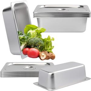 6 Pack 1/3 Size Stainless Steel Steam Hotel Pan with Lid, 4 Inch Deep Anti-Jamming Steam Table Pan, Professional Grade, Hotel Steam Pans for Catering, Restaurant, Home Kitchen & Dining