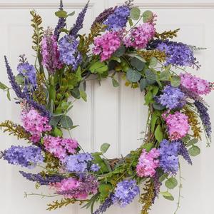 Spring Wreaths for Front Door with Lavender and Lilac, 20 Inch Outdoor Summer Wreath, Farmhouse Indoor Decor, Purple Floral Wreath for Wedding Home Wall Window Porch
