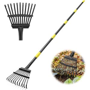 Garden Rake for Leaves - Heavy Duty Metal Leaf Rakes for Yard,Lawn,Shrub,Grass,Mulch,8.5" Small Head,6ft Adjustable Handle for Kids Adults (11tine, matte black)